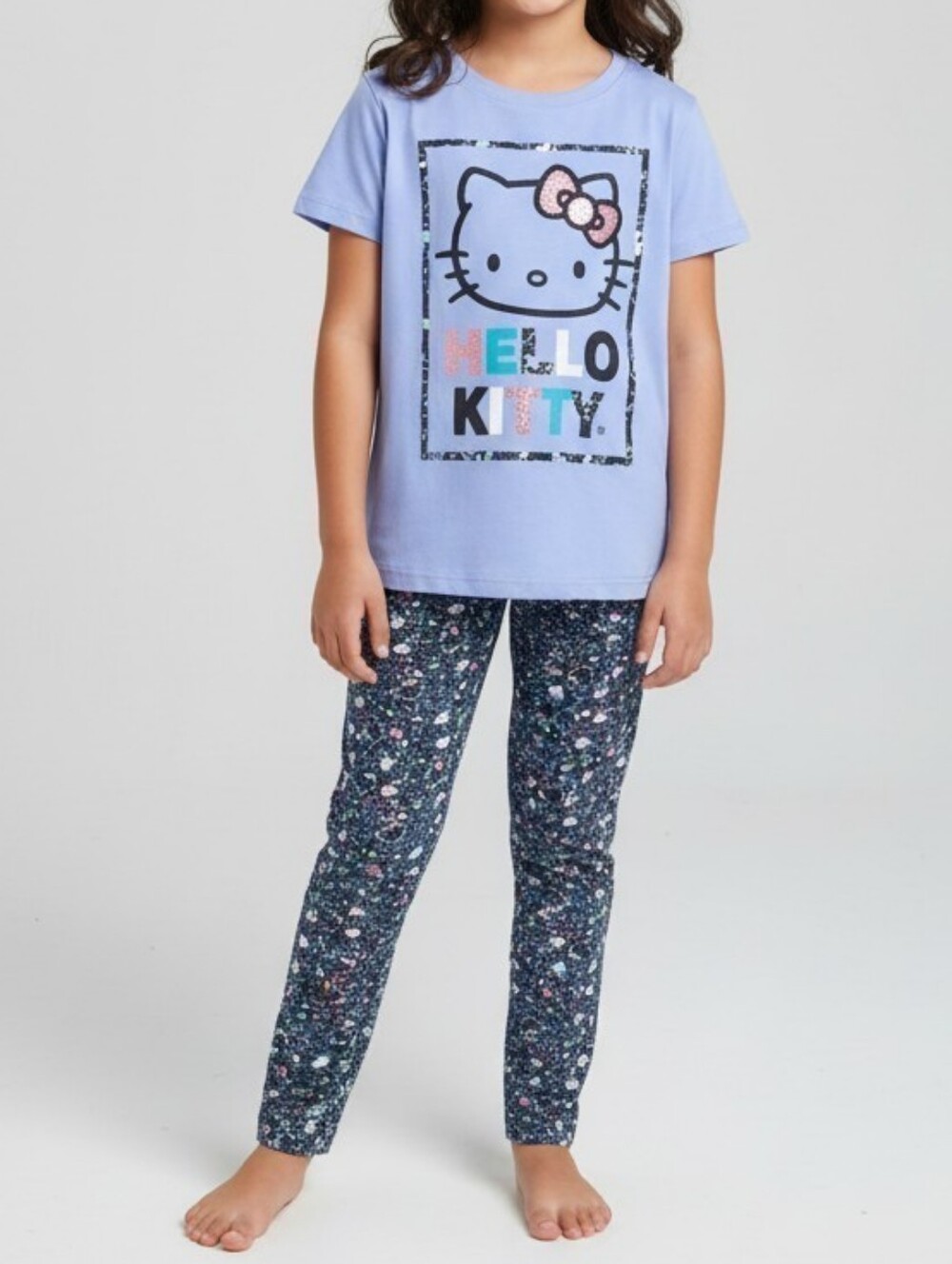 Hello Kitty Lavender Short Sleeve Tee with Navy Floral Leggings